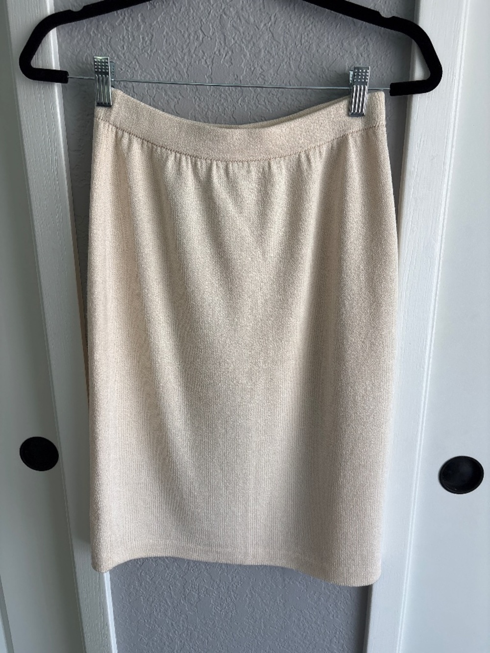 St. John Collection Knit Pencil Skirt cream ivory beige